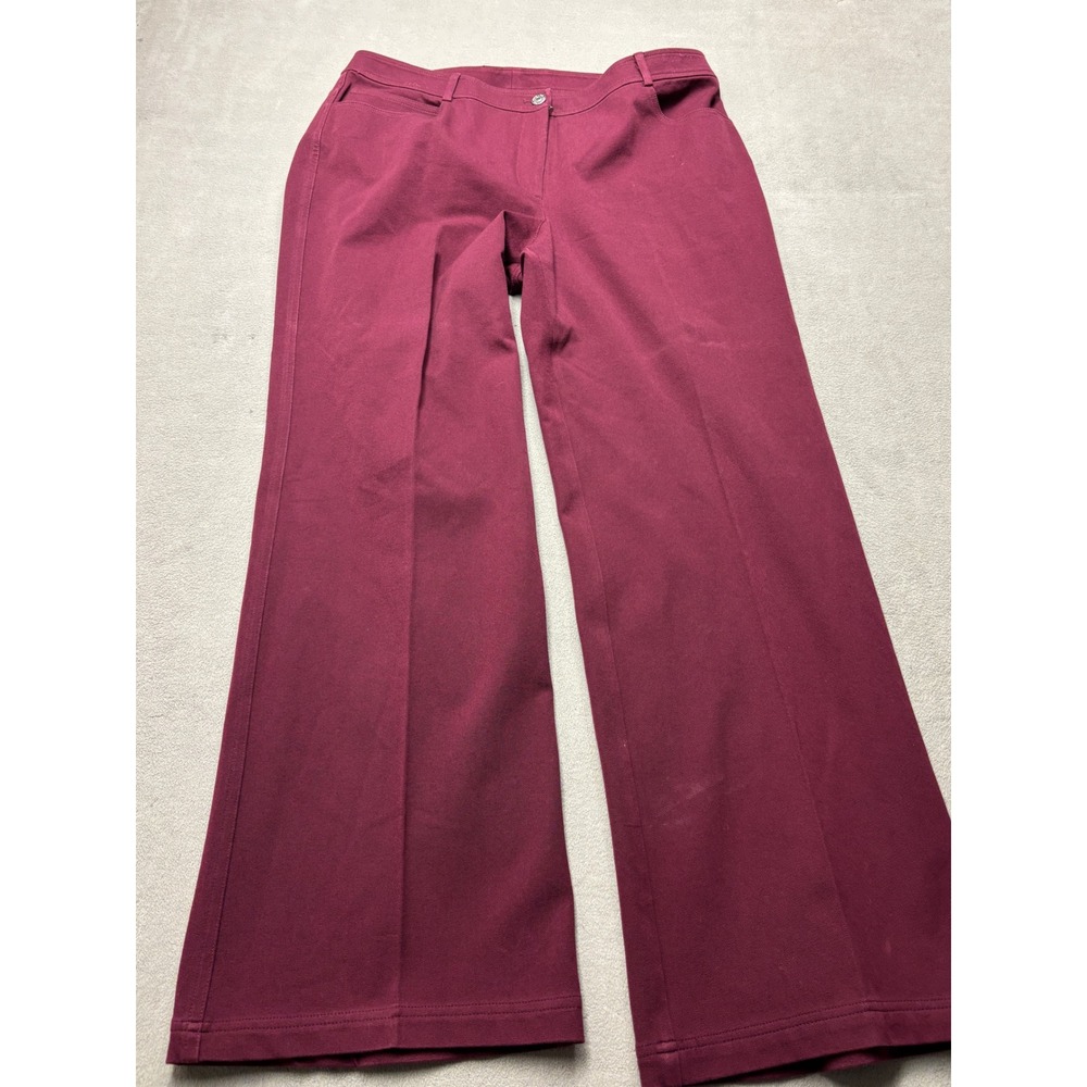 St. John Womens Burgundy Wide Leg Textured Trousers Pants Size 14 Made in USA